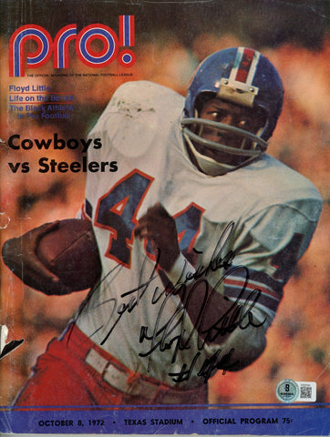 Floyd Little Autographed Denver Broncos 10/8/1972 Pro! Magazine Beckett 55748