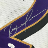 Autographed/Signed RAY LEWIS Baltimore White Football Jersey JSA COA Auto