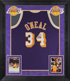 Lakers Shaquille O'Neal Signed Purple M&N 1996-97 TB HWC Framed Jersey BAS Wit