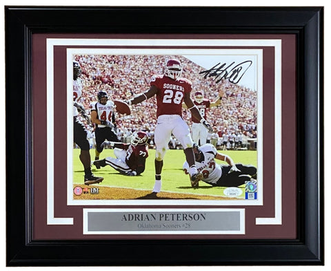 Adrian Peterson Signed Framed 8x10 Oklahoma Sooners Photo JSA