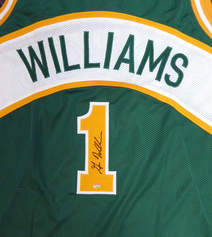 SEATTLE SONICS GUS WILLIAMS AUTOGRAPHED GREEN JERSEY MCS HOLO STOCK #106742