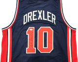 TEAM USA CLYDE DREXLER AUTOGRAPHED SIGNED BLUE JERSEY JSA STOCK #228812