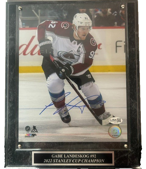 Gabriel Landeskog Autographed 8x10 White Jersey Photo with Plaque -- JSA COA