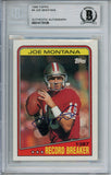 Joe Montana Autographed 1988 Topps #4 Trading Card Beckett Slab 37563
