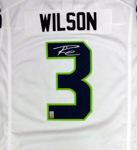 SEAHAWKS RUSSELL WILSON AUTOGRAPHED WHITE NIKE TWILL JERSEY SIZE XL RW 90928