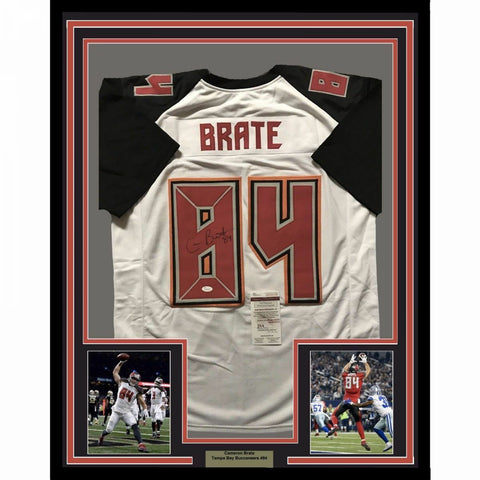 FRAMED Autographed/Signed CAMERON BRATE 33x42 Tampa Bay White Jersey JSA COA