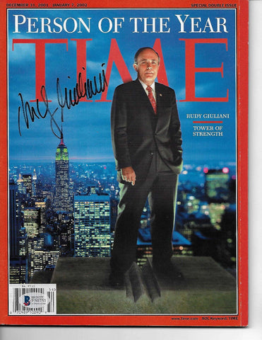 Rudy Giuliani Autographed Person of The Year Time Magazine Beckett Authenticated