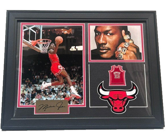 Michael Jordan Chicago Bulls Laser Autographed 18x14 Framed Photo Collage