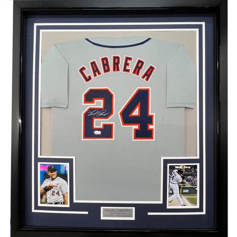 Framed Autographed/Signed Miguel Cabrera 35x39 Detroit Grey Jersey JSA COA