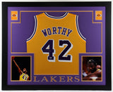 James Worthy Signed Lakers 35" x 43" Framed Jersey (Beckett) 3xNBA Champion
