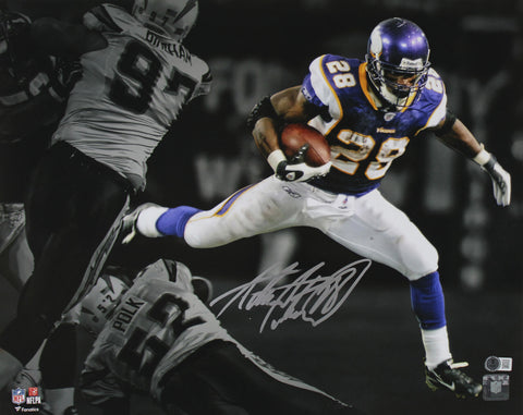 Vikings Adrian Peterson Signed 16x20 Spotlight Photo w/ Silver Sig BAS Witnessed