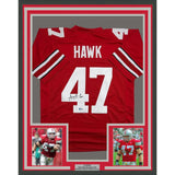 Framed Autographed/Signed AJ Hawk 35x39 Ohio State Red Jersey Beckett COA