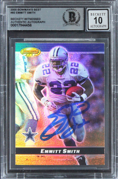 Cowboys Emmitt Smith Signed 2000 Bowman's Best #60 Card Auto 10! BAS Slabbed