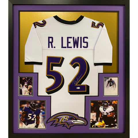 Ray Lewis Autographed Signed Framed White Baltimore Ravens Jersey BECKETT