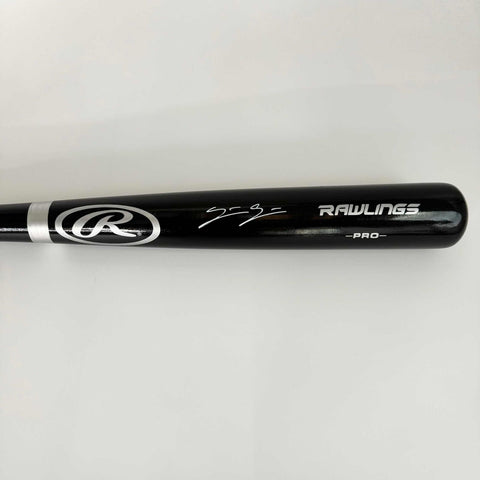 Autographed/Signed Spencer Steer Black Rawlings Pro Baseball Bat JSA COA