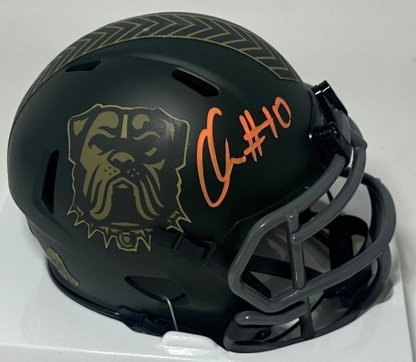 Cle Browns QUINSHON JUDKINS Signed Riddell 2025 SALUTE Mini Helmet AUTO - BAS