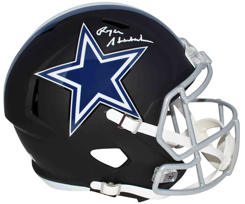 ROGER STAUBACH AUTOGRAPHED DALLAS COWBOYS FLAT BLACK FULL SIZE HELMET BECKETT