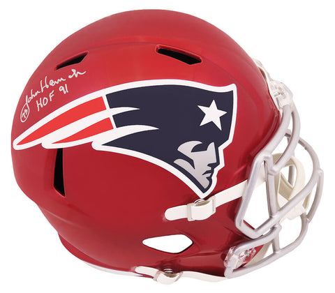 John Hannah Signed Patriots FLASH Riddell F/S Speed Rep Helmet w/HOF'91 (SS COA)