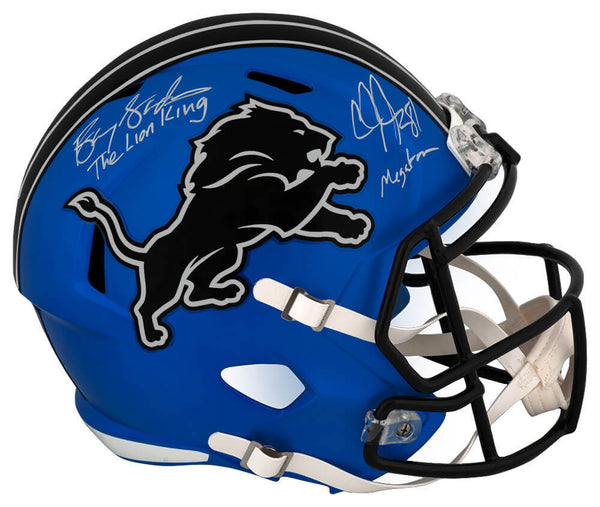 Barry Sanders & Calvin Johnson Signed Lions 2024 Alt Rep Helmet w/2-INS (SS COA)