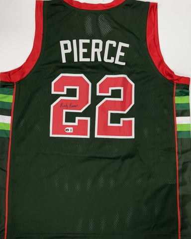RICKY PIERCE Signed Custom Replica Green / Red Bucks Jersey AUTO - BAS