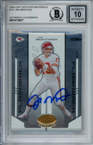 Joe Montana Signed 2004 Leaf Certified #137 Trading Card Beckett 10 Slab 37499