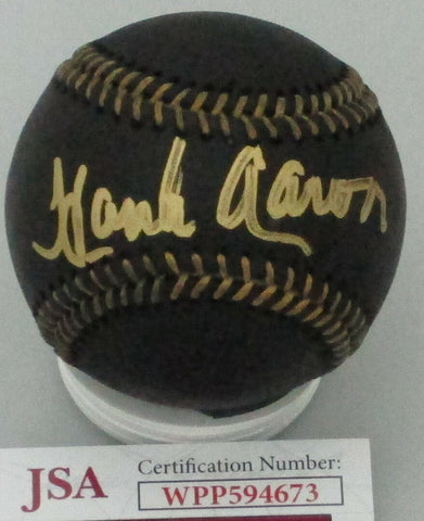 Braves HENRY HANK AARON Signed Official BLACK Baseball #1 AUTO 755 - HOF '82 JSA