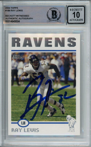 Ray Lewis Autographed 2004 Topps #188 Trading Card Beckett 10 Slab 39255
