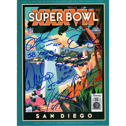 Gruden Sapp Brooks, +5 Tampa Bay Buccaneers Signed Super Bowl Program BAS 34895