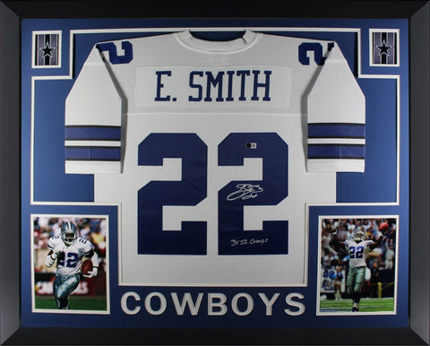 Emmitt Smith Autographed Cowboys Mitchell Ness Framed Jersey 3 x CHAMP Beckett W