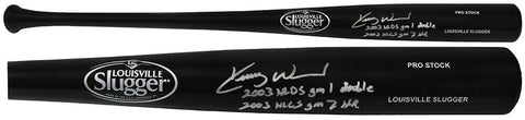 Kerry Wood Signed LS Pro Black Baseball Bat w/2003 NLDS Double, NLCS HR (SS COA)