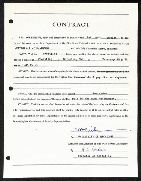 Fritz Crisler HOF Michigan Head Coach Signed/Auto Contract PSA BA198996