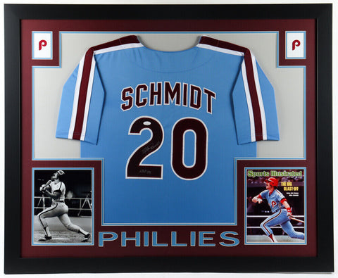 Mike Schmidt Signed 35x43 Framed Philadelphia Phillies Jersey HOF 1995 (JSA) 3.B