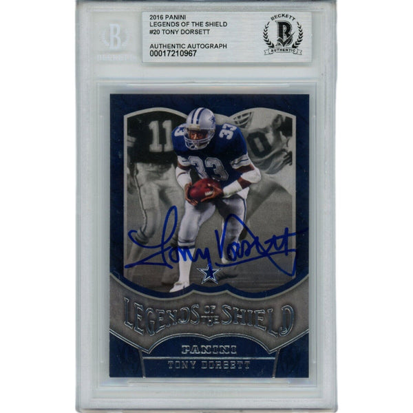 Tony Dorsett Autographed 2016 Panini 20 Slabbed Trading Card Beckett 45927