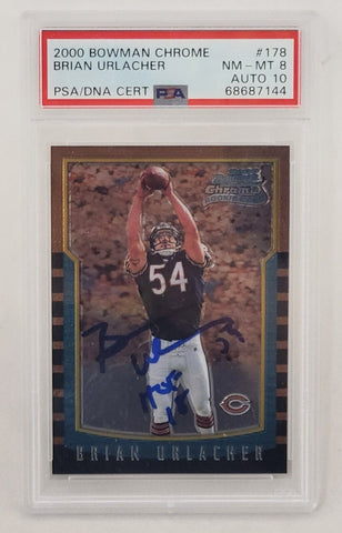 Brian Urlacher Chicago Bears SIgned 2000 Bowman Chrome Rookie Card #178 PSA 8/10