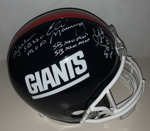 NY Giants SB MVP Signed FS Helmet ELI Manning PHIL Simms Anderson Auto Fanatics