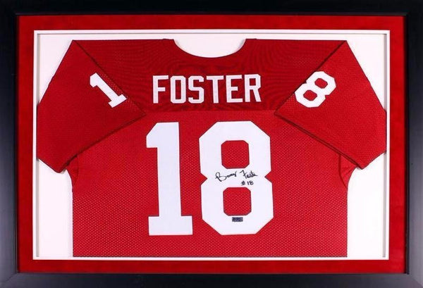 BARRY FOSTER AUTOGRAPHED ARKANSAS RAZORBACKS #18 FRAMED JERSEY COA