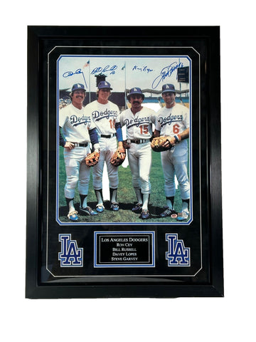 LA Dodgers Signed Cey, Russell, Lopes, and Garvey 16x20 Framed Photo Tri-Star