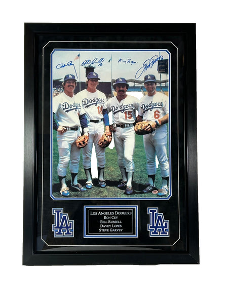 LA Dodgers Signed Cey, Russell, Lopes, and Garvey 16x20 Framed Photo Tri-Star