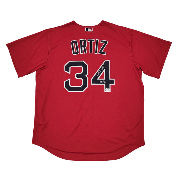 David Ortiz Autographed Boston Red Sox Nike Replica Red Jersey W/HOF 22 Beckett