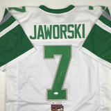 Autographed/Signed RON JAWORSKI Philadelphia White Football Jersey JSA COA Auto