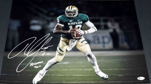 ROBERT GRIFFIN III RG3 SIGNED BAYLOR BEARS 16x20 SPOTLIGHT PHOTO W/ HEISMAN 11