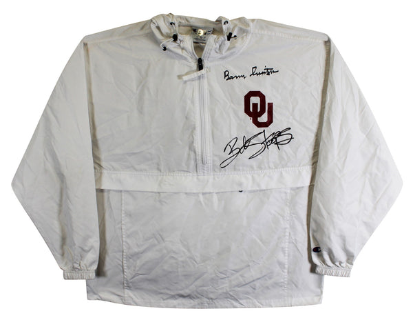 OU Barry Switzer & Bob Stoops Signed White Windbreaker Jacket BAS Wit #2W701842