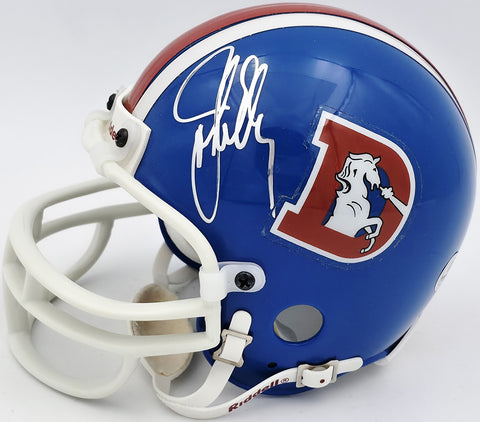 John Elway Autographed Denver Broncos Blue Mini Helmet Beckett BAS QR #BS30082