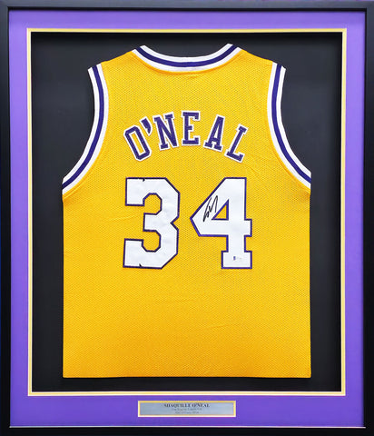 LAKERS SHAQUILLE O'NEAL AUTOGRAPHED SIGNED FRAMED YELLOW JERSEY BECKETT 223786