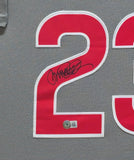 SUEDE FRAMED CHICAGO CUBS RYNE SANDBERG AUTOGRAPHED JERSEY BECKETT COA