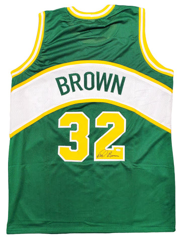 SEATTLE SUPERSONICS DOWNTOWN FRED BROWN AUTOGRAPHED GREEN JERSEY MCS HOLO 200289