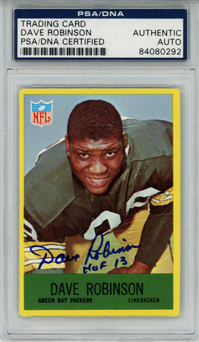 Dave Robinson Signed 1967 Philadelphia #80 Trading Card HOF PSA Slab 42669