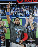 Vladimir Guerrero Jr. Signed 16x20 Vertical ALCS MVP Trophy Photo BAS Witnessed