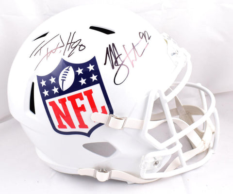 TJ Watt Michael Strahan Autographed NFL F/S Speed Helmet- Beckett W Hologram
