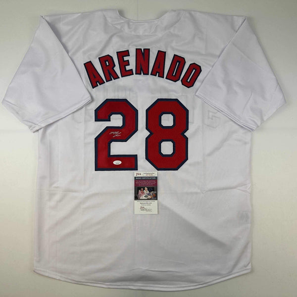 Autographed/Signed Nolan Arenado St. Louis White Baseball Jersey JSA COA